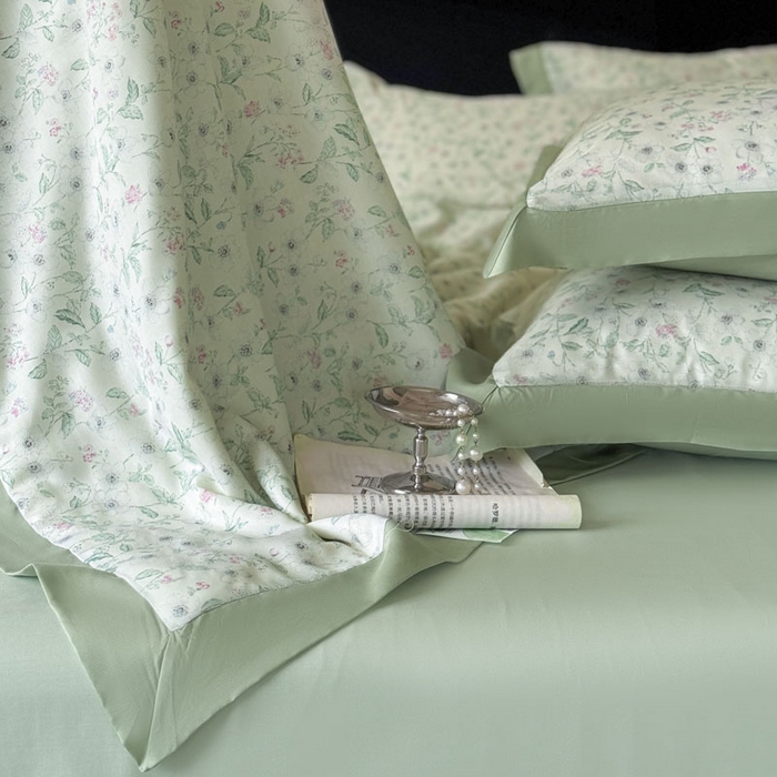 91家纺网 家纺一手货源 找家纺 莱豫家纺 2026新款莱赛尔天丝夏被四件套 沐衫绿
