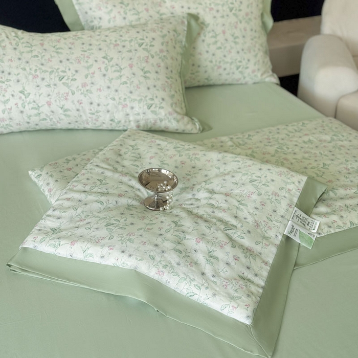 91家纺网 家纺一手货源 找家纺 莱豫家纺 2026新款莱赛尔天丝夏被四件套 沐衫绿