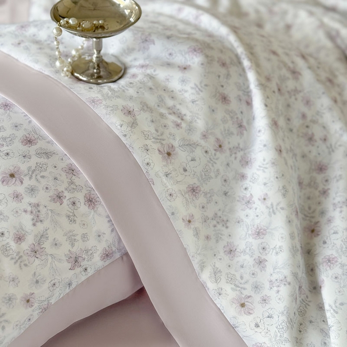 91家纺网 家纺一手货源 找家纺 莱豫家纺 2026新款莱赛尔天丝夏被四件套 浅梦花影粉紫