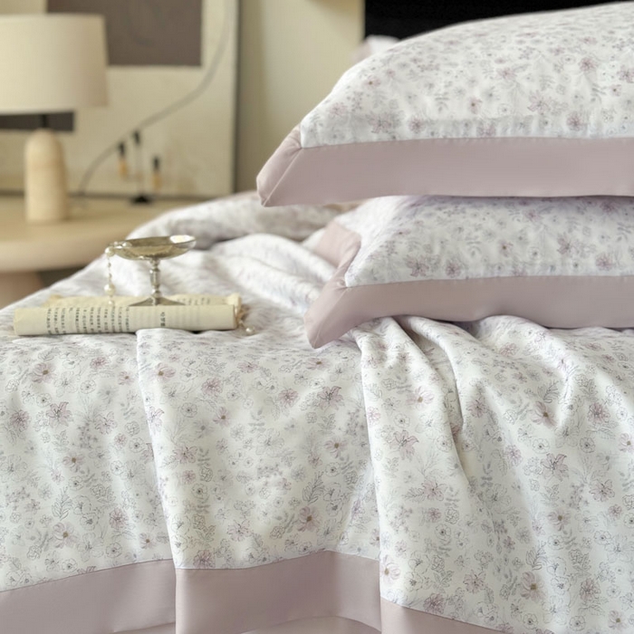 91家纺网 家纺一手货源 找家纺 莱豫家纺 2026新款莱赛尔天丝夏被四件套 浅梦花影粉紫