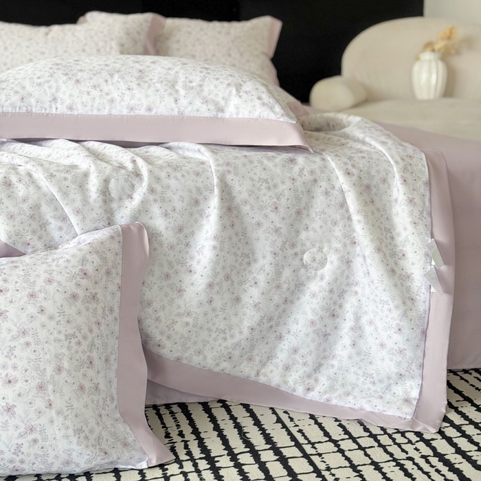 91家纺网 家纺一手货源 找家纺 莱豫家纺 2026新款莱赛尔天丝夏被四件套 浅梦花影粉紫