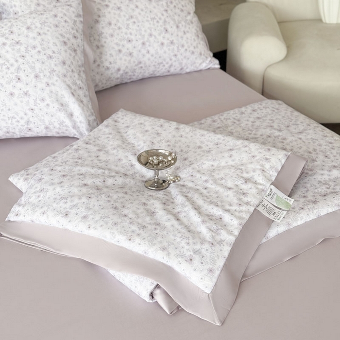 91家纺网 家纺一手货源 找家纺 莱豫家纺 2026新款莱赛尔天丝夏被四件套 浅梦花影粉紫