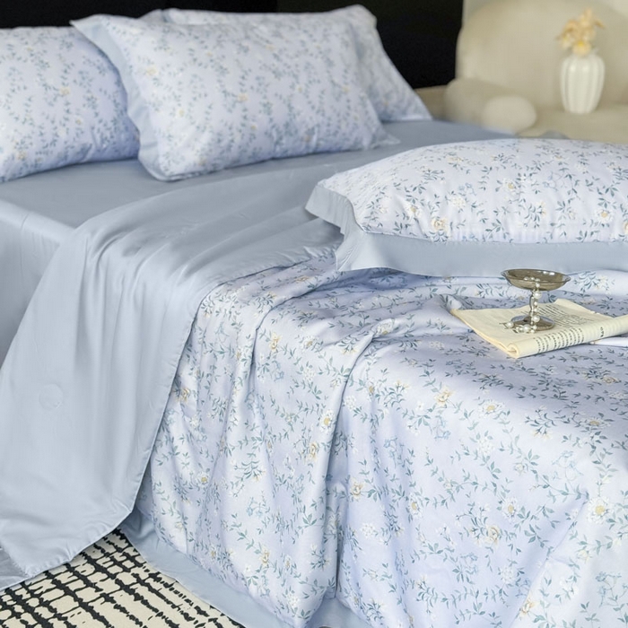 91家纺网 家纺一手货源 找家纺 莱豫家纺 2026新款莱赛尔天丝夏被四件套 青枝雅絮