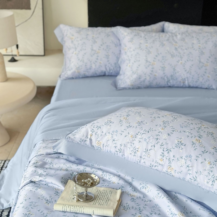 91家纺网 家纺一手货源 找家纺 莱豫家纺 2026新款莱赛尔天丝夏被四件套 青枝雅絮