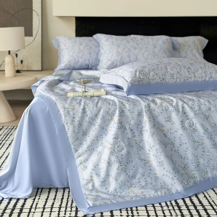 91家纺网 家纺一手货源 找家纺 莱豫家纺 2026新款莱赛尔天丝夏被四件套 青枝雅絮