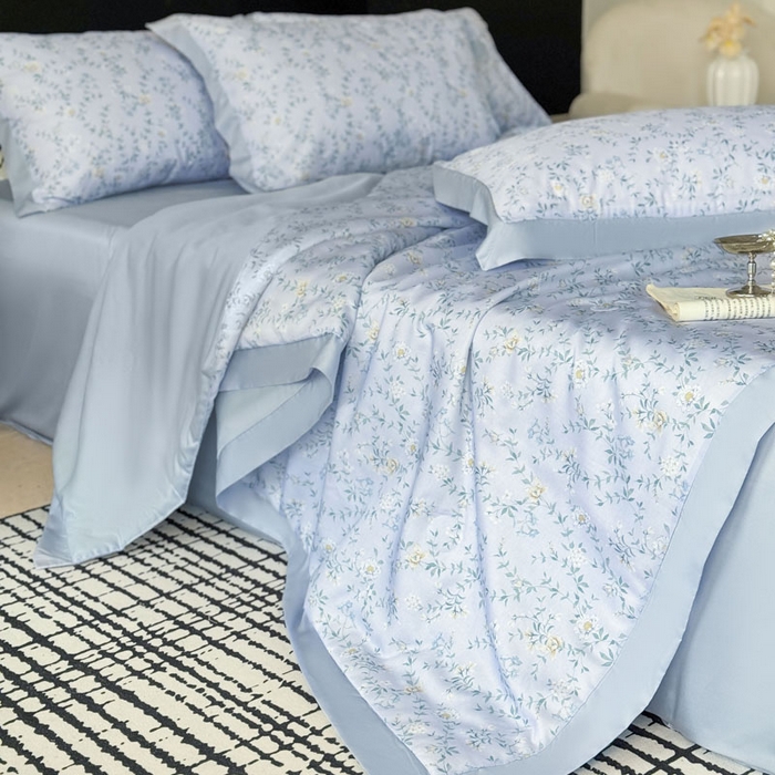 91家纺网 家纺一手货源 找家纺 莱豫家纺 2026新款莱赛尔天丝夏被四件套 青枝雅絮