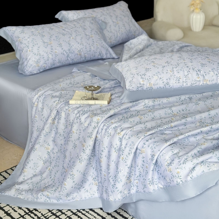 91家纺网 家纺一手货源 找家纺 莱豫家纺 2026新款莱赛尔天丝夏被四件套 青枝雅絮