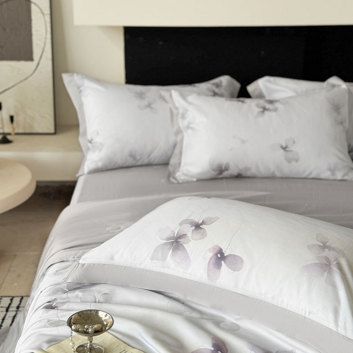 91家纺网 家纺一手货源 找家纺 莱豫家纺 2026新款莱赛尔天丝夏被四件套 雾蝶花紫