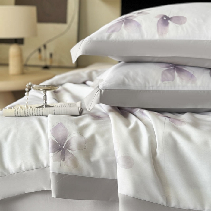 91家纺网 家纺一手货源 找家纺 莱豫家纺 2026新款莱赛尔天丝夏被四件套 雾蝶花紫