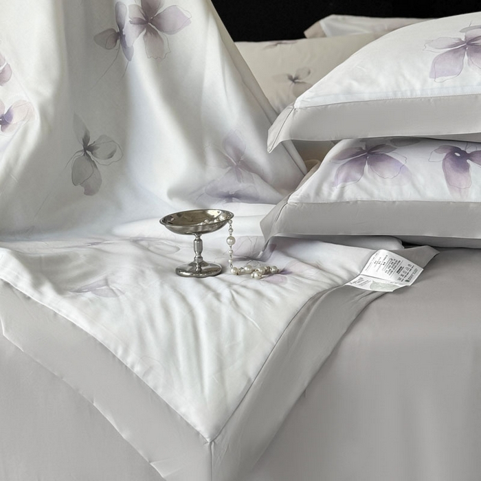 91家纺网 家纺一手货源 找家纺 莱豫家纺 2026新款莱赛尔天丝夏被四件套 雾蝶花紫