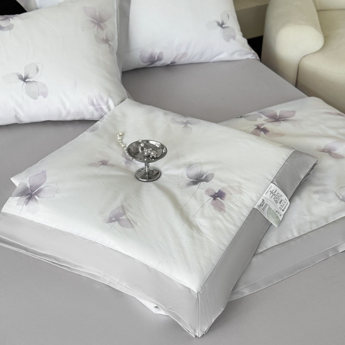 91家纺网 家纺一手货源 找家纺 莱豫家纺 2026新款莱赛尔天丝夏被四件套 雾蝶花紫