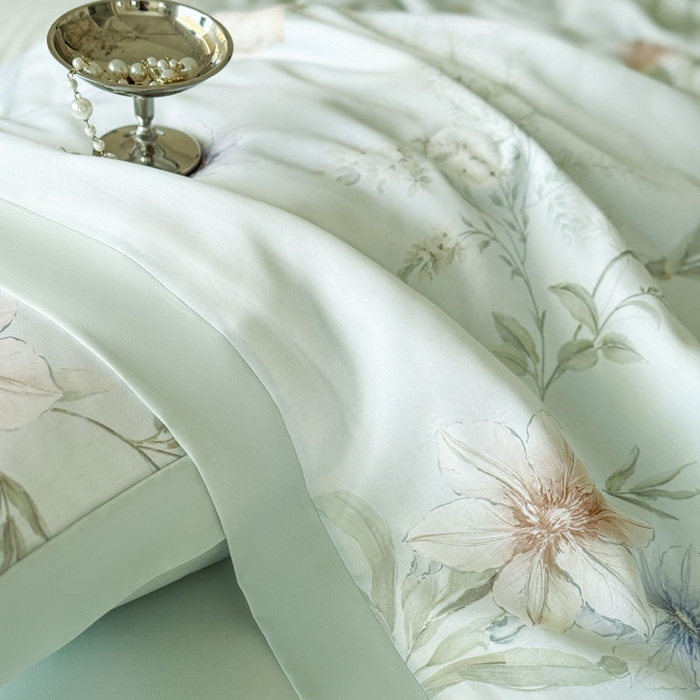 91家纺网 家纺一手货源 找家纺 莱豫家纺 2026新款莱赛尔天丝夏被四件套 愈沐调绿