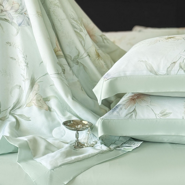 91家纺网 家纺一手货源 找家纺 莱豫家纺 2026新款莱赛尔天丝夏被四件套 愈沐调绿