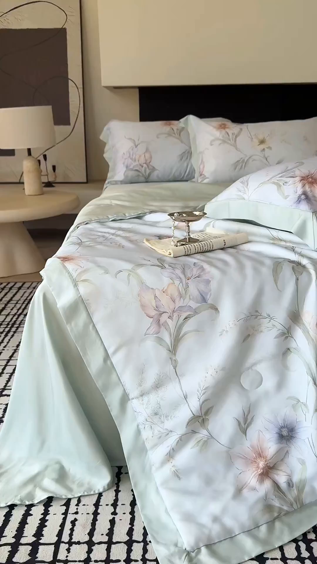 91家纺网 家纺一手货源 找家纺 莱豫家纺 2026新款莱赛尔天丝夏被四件套 愈沐调绿