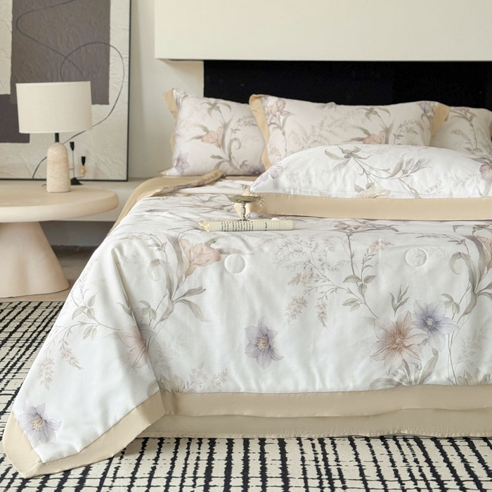 91家纺网 家纺一手货源 找家纺 莱豫家纺 2026新款莱赛尔天丝夏被四件套 愈沐调米