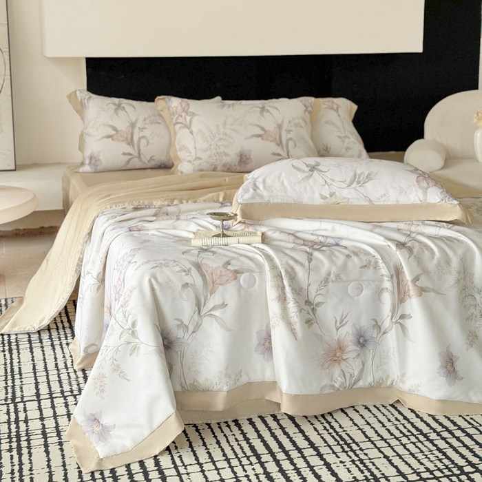 91家纺网 家纺一手货源 找家纺 莱豫家纺 2026新款莱赛尔天丝夏被四件套 愈沐调米