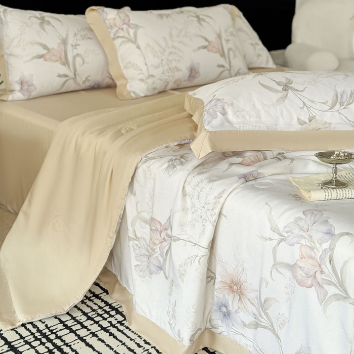 91家纺网 家纺一手货源 找家纺 莱豫家纺 2026新款莱赛尔天丝夏被四件套 愈沐调米