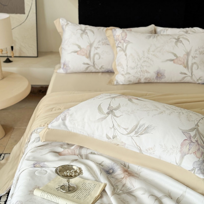 91家纺网 家纺一手货源 找家纺 莱豫家纺 2026新款莱赛尔天丝夏被四件套 愈沐调米