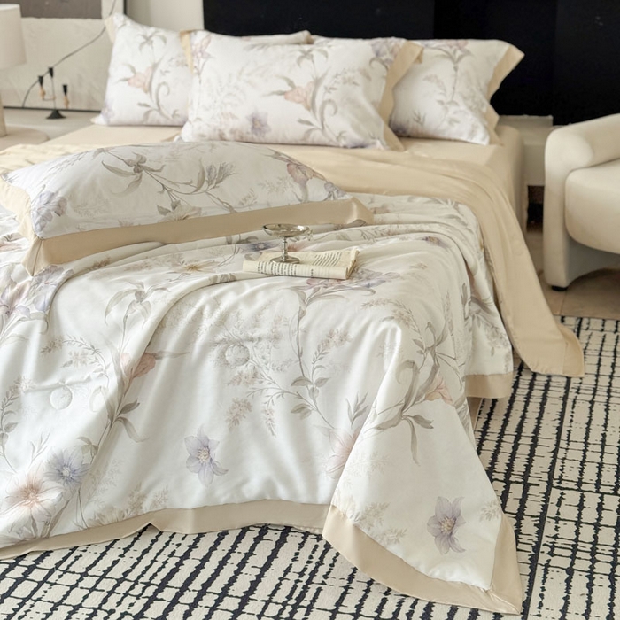 91家纺网 家纺一手货源 找家纺 莱豫家纺 2026新款莱赛尔天丝夏被四件套 愈沐调米