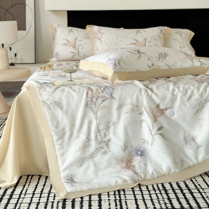 91家纺网 家纺一手货源 找家纺 莱豫家纺 2026新款莱赛尔天丝夏被四件套 愈沐调米