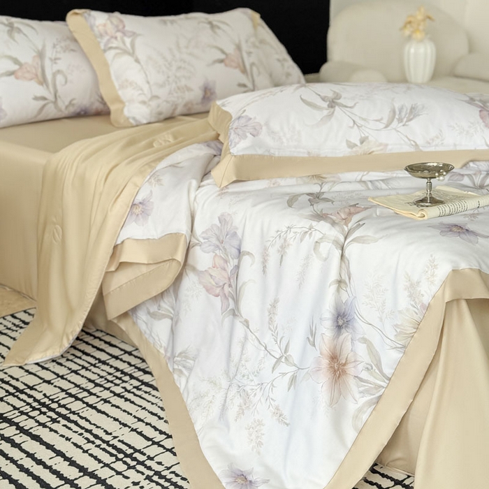 91家纺网 家纺一手货源 找家纺 莱豫家纺 2026新款莱赛尔天丝夏被四件套 愈沐调米