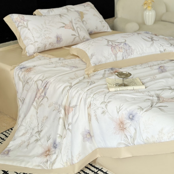 91家纺网 家纺一手货源 找家纺 莱豫家纺 2026新款莱赛尔天丝夏被四件套 愈沐调米