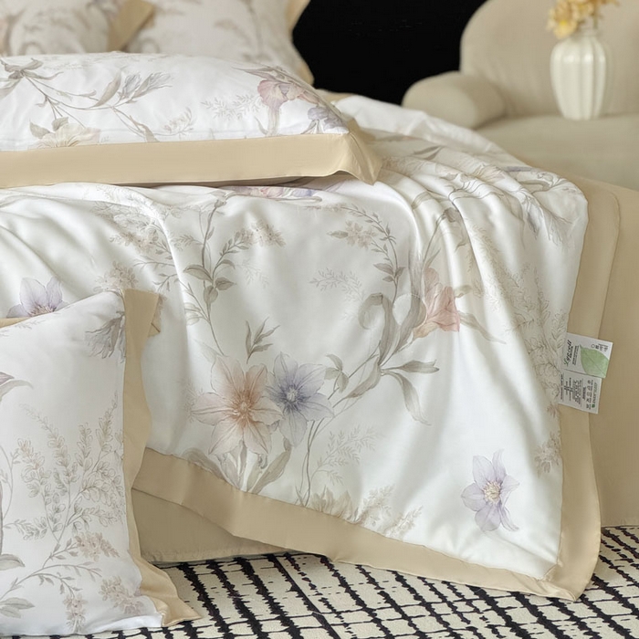 91家纺网 家纺一手货源 找家纺 莱豫家纺 2026新款莱赛尔天丝夏被四件套 愈沐调米