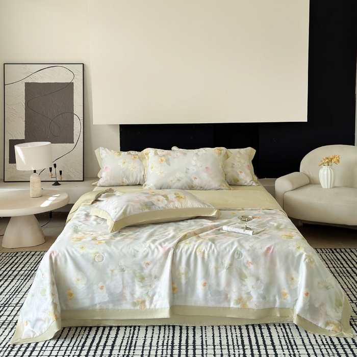 莱豫家纺 2026新款莱赛尔天丝夏被四件套 云间素语绿