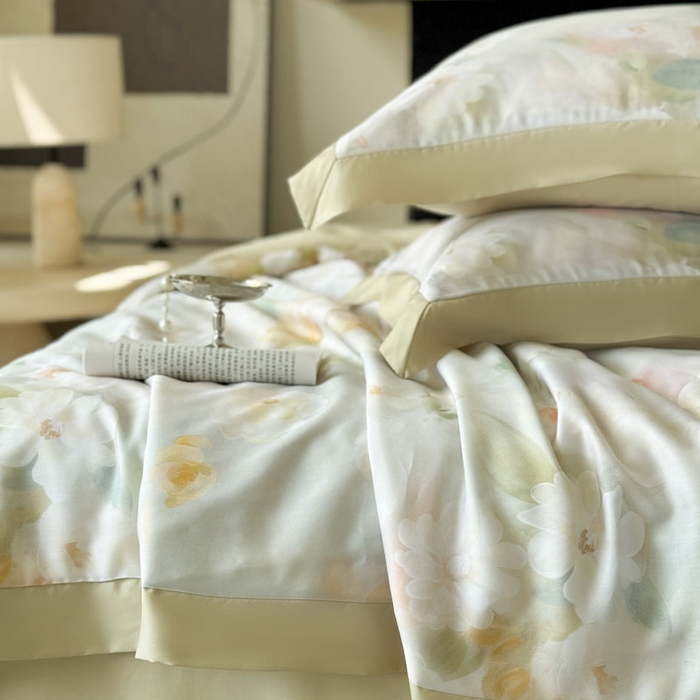 91家纺网 家纺一手货源 找家纺 莱豫家纺 2026新款莱赛尔天丝夏被四件套 云间素语绿