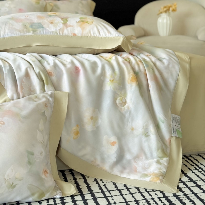 91家纺网 家纺一手货源 找家纺 莱豫家纺 2026新款莱赛尔天丝夏被四件套 云间素语绿