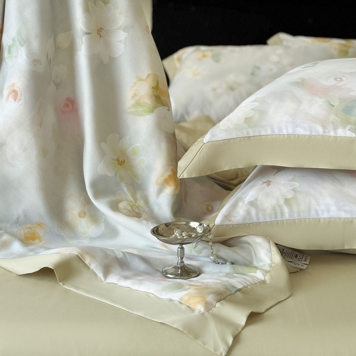 91家纺网 家纺一手货源 找家纺 莱豫家纺 2026新款莱赛尔天丝夏被四件套 云间素语绿