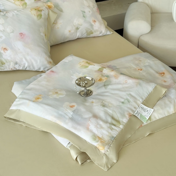 91家纺网 家纺一手货源 找家纺 莱豫家纺 2026新款莱赛尔天丝夏被四件套 云间素语绿