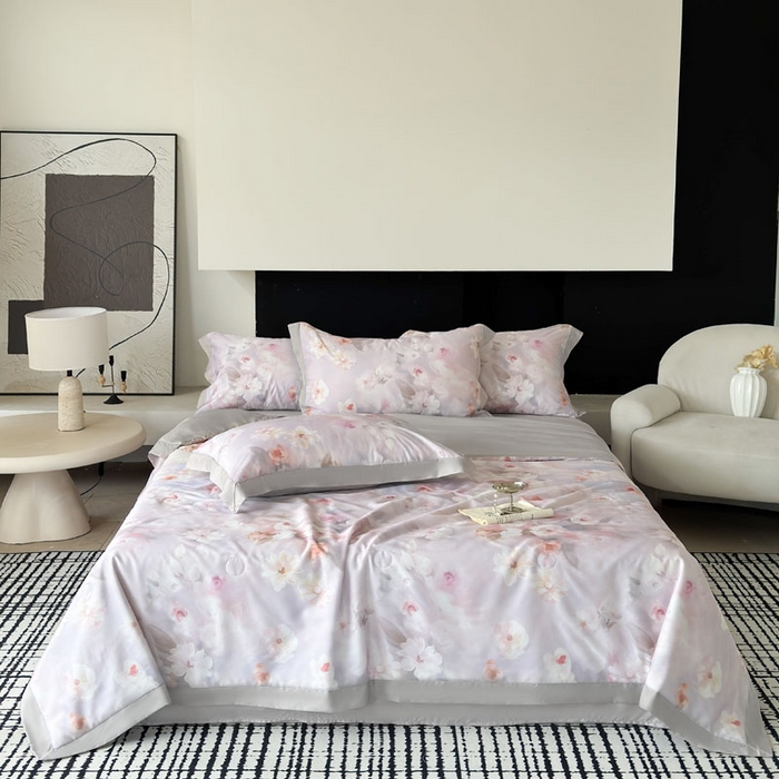 莱豫家纺 2026新款莱赛尔天丝夏被四件套 云间素语紫