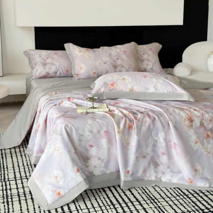 91家纺网 家纺一手货源 找家纺 莱豫家纺 2026新款莱赛尔天丝夏被四件套 云间素语紫