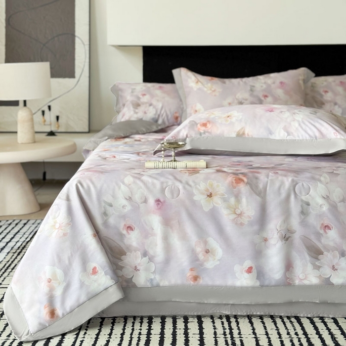 91家纺网 家纺一手货源 找家纺 莱豫家纺 2026新款莱赛尔天丝夏被四件套 云间素语紫