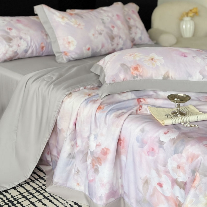 91家纺网 家纺一手货源 找家纺 莱豫家纺 2026新款莱赛尔天丝夏被四件套 云间素语紫