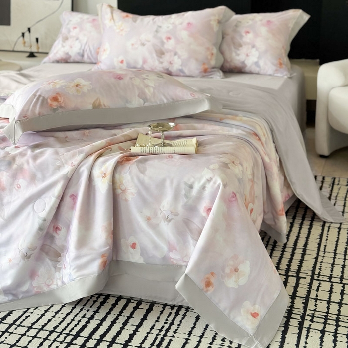 91家纺网 家纺一手货源 找家纺 莱豫家纺 2026新款莱赛尔天丝夏被四件套 云间素语紫