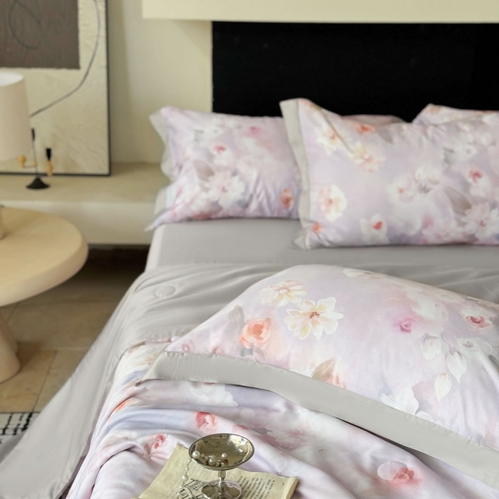 91家纺网 家纺一手货源 找家纺 莱豫家纺 2026新款莱赛尔天丝夏被四件套 云间素语紫