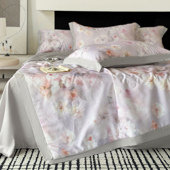 91家纺网 家纺一手货源 找家纺 莱豫家纺 2026新款莱赛尔天丝夏被四件套 云间素语紫