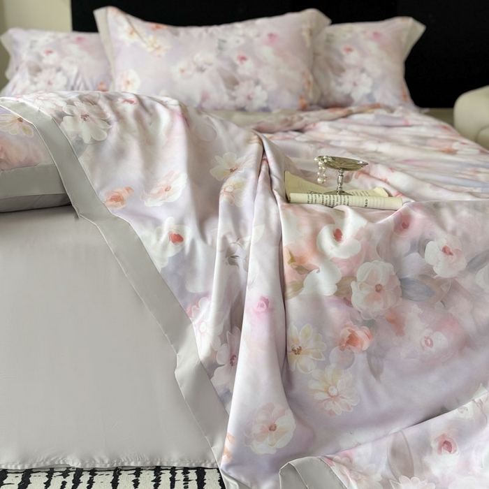 91家纺网 家纺一手货源 找家纺 莱豫家纺 2026新款莱赛尔天丝夏被四件套 云间素语紫