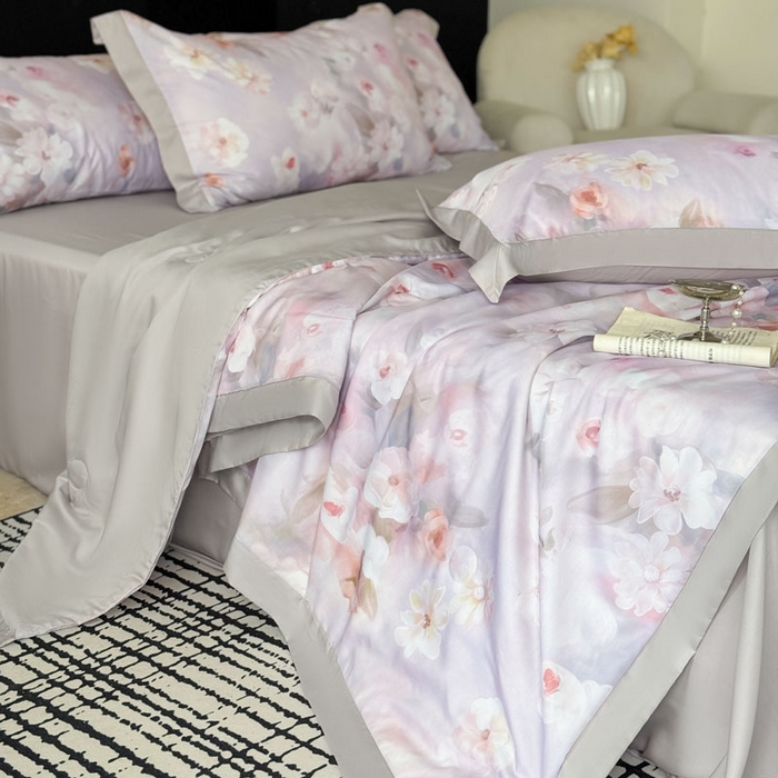 91家纺网 家纺一手货源 找家纺 莱豫家纺 2026新款莱赛尔天丝夏被四件套 云间素语紫