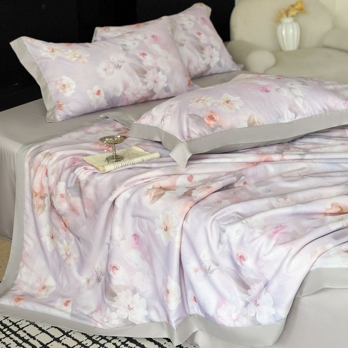 91家纺网 家纺一手货源 找家纺 莱豫家纺 2026新款莱赛尔天丝夏被四件套 云间素语紫