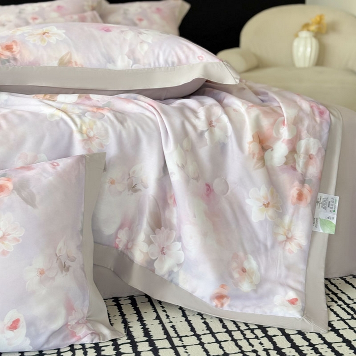 91家纺网 家纺一手货源 找家纺 莱豫家纺 2026新款莱赛尔天丝夏被四件套 云间素语紫