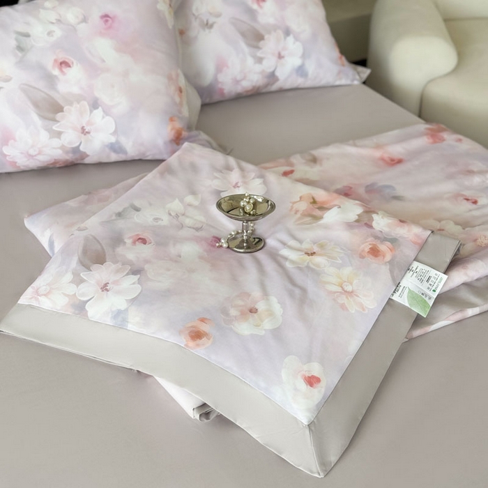 91家纺网 家纺一手货源 找家纺 莱豫家纺 2026新款莱赛尔天丝夏被四件套 云间素语紫