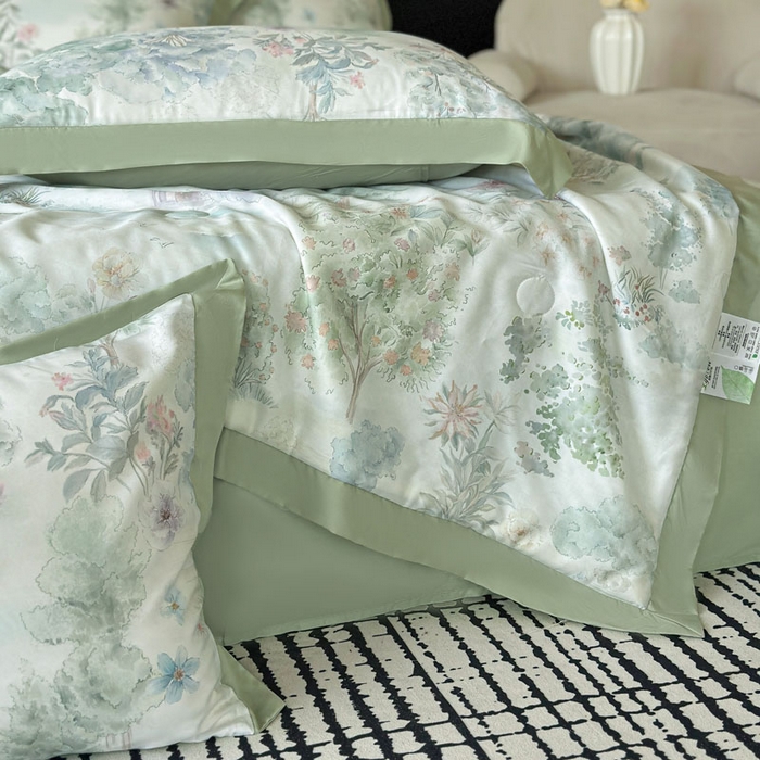 91家纺网 家纺一手货源 找家纺 莱豫家纺 2026新款莱赛尔天丝夏被四件套 早春的树