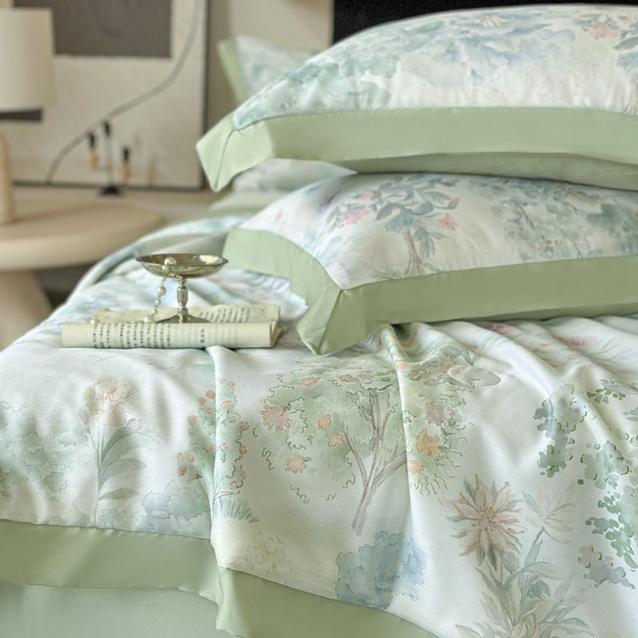 91家纺网 家纺一手货源 找家纺 莱豫家纺 2026新款莱赛尔天丝夏被四件套 早春的树