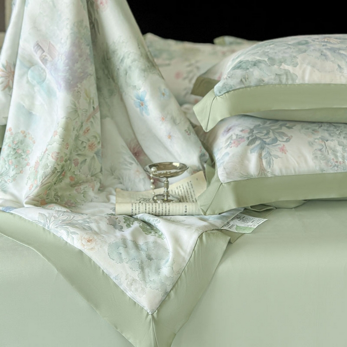 91家纺网 家纺一手货源 找家纺 莱豫家纺 2026新款莱赛尔天丝夏被四件套 早春的树