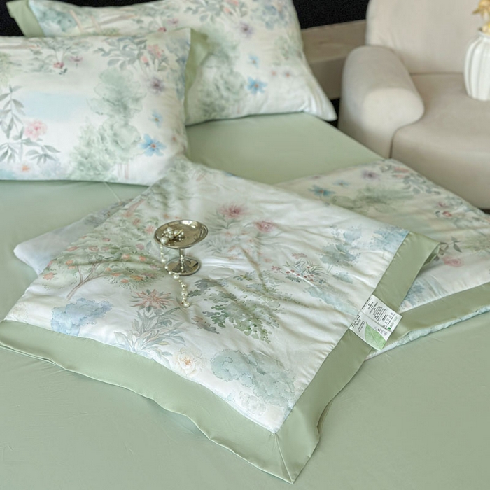 91家纺网 家纺一手货源 找家纺 莱豫家纺 2026新款莱赛尔天丝夏被四件套 早春的树