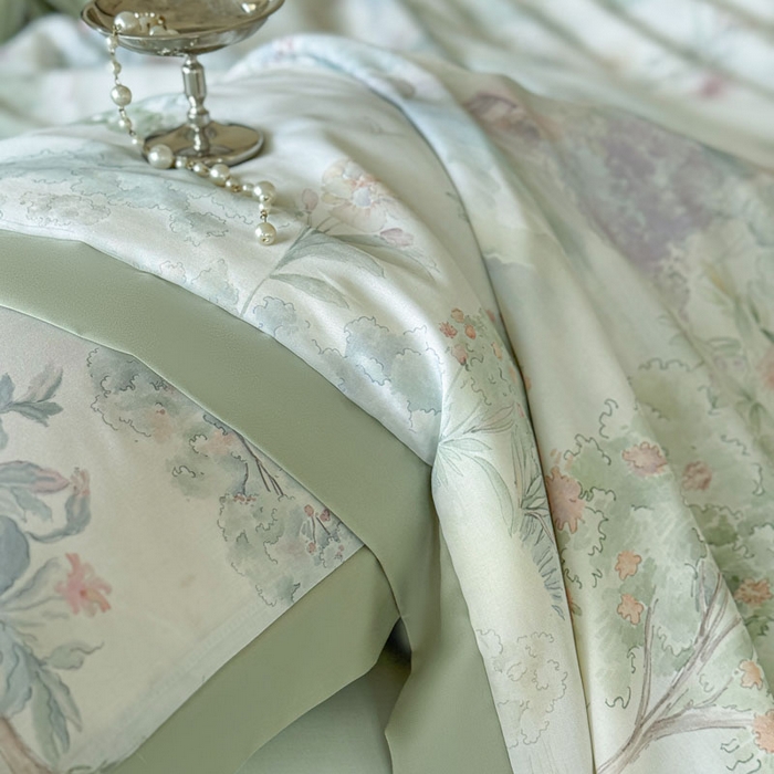 91家纺网 家纺一手货源 找家纺 莱豫家纺 2026新款莱赛尔天丝夏被四件套 早春的树