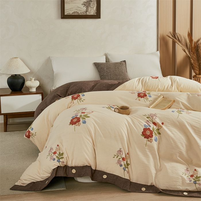 91家纺网 家纺一手货源 找家纺 （总）圣比熊 2026新款A类原麻纽扣加厚被套床单宿舍双人床仿亚麻被子